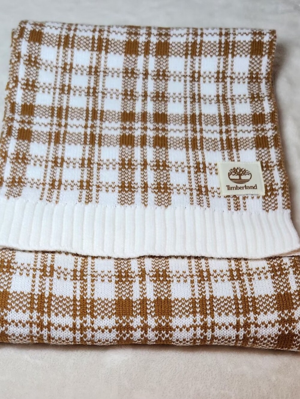 Timberland Buffalo Plaid Wheet Ivory Winter Warm Scarf 62 X 10 Inches Unisex